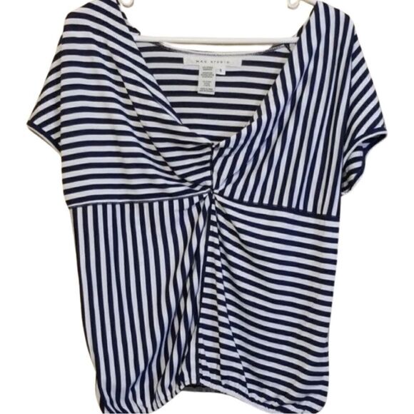 Max Studio Navy & White Stripe Top - Picture 1 of 3